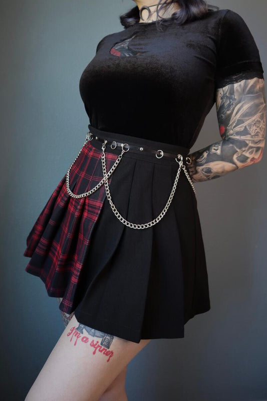 Tartan Pleated Chain Skirt